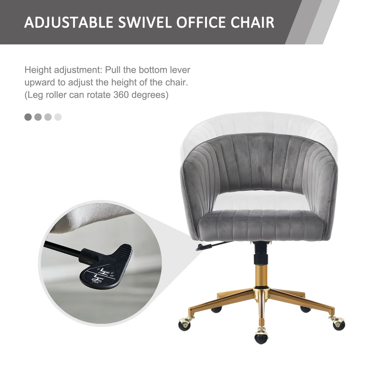 Grey Velvet Upholstered Swivel Office Chair V494