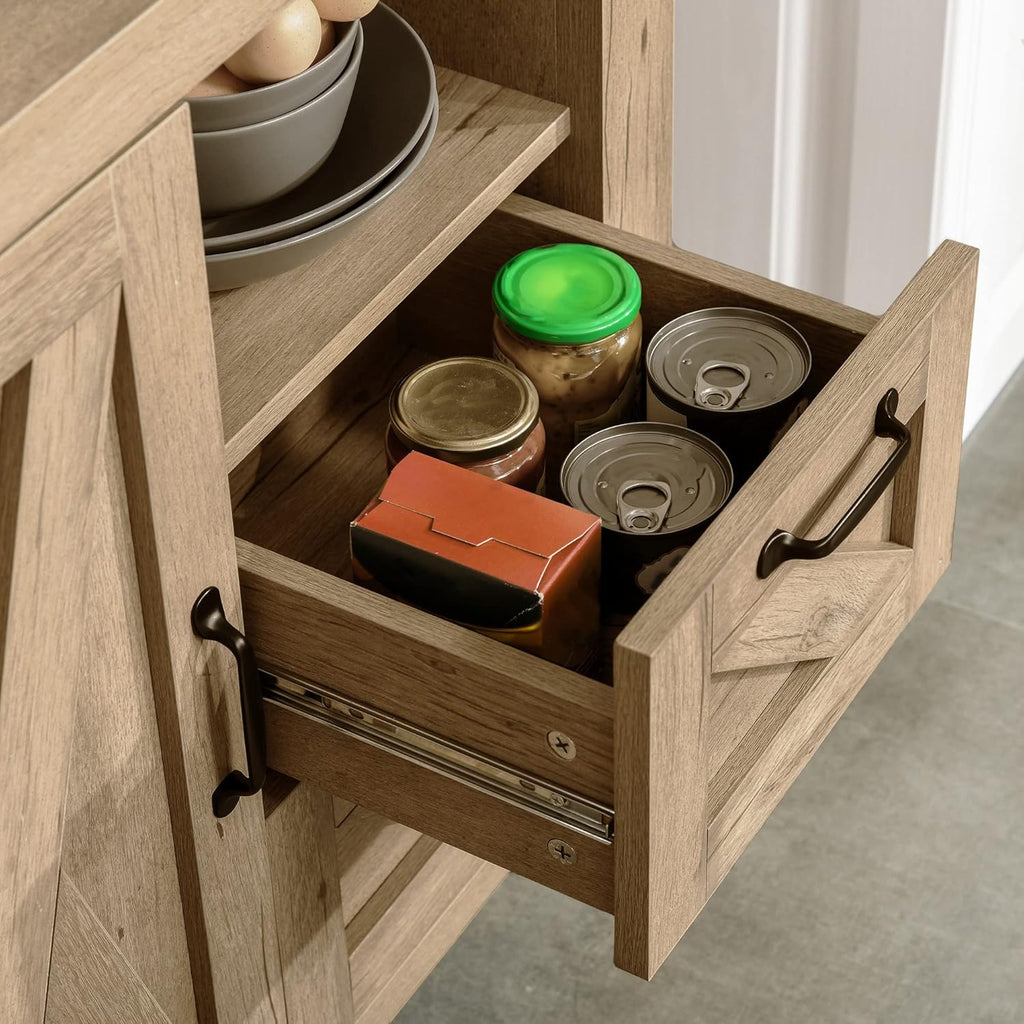 Oak Finish Sideboard with Cabinet, 2 Drawers and Open Shelf F7036
