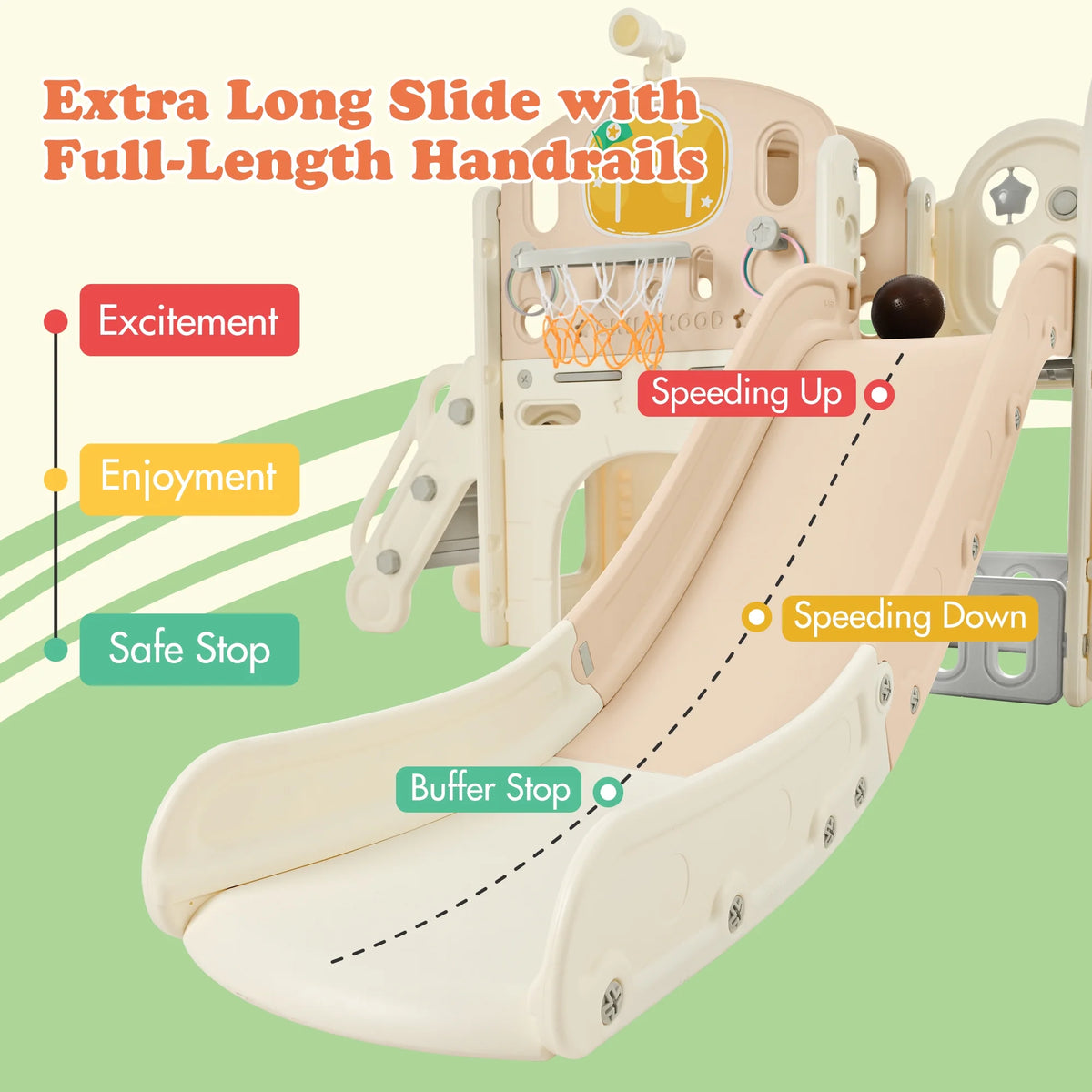 9 in 1 Kids Slide Playset with Basketball Hoop I542759