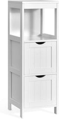 White Bathroom Floor Cabinet with 2 Removable Drawers & Open Shelf T70818