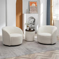 Cream Boucle Swivel Barrel Chair with Round Ottoman Set J88876