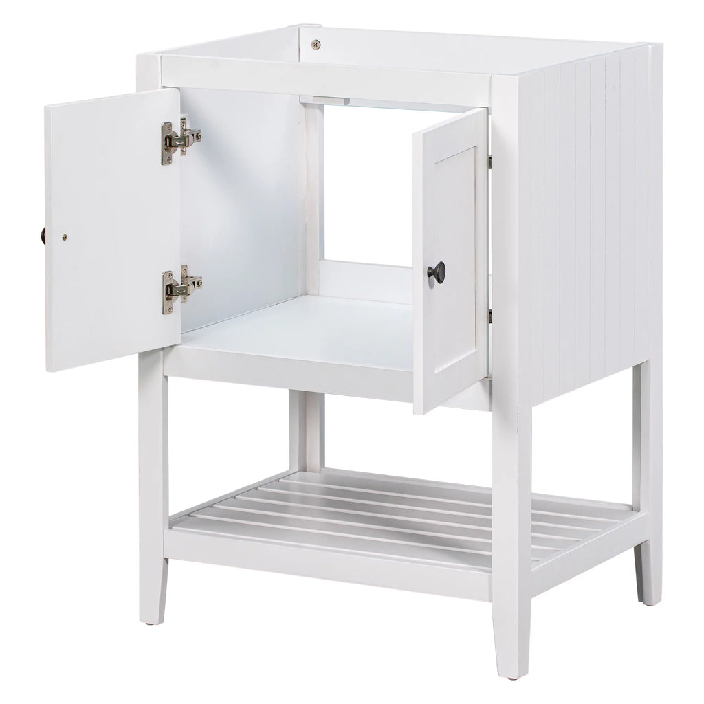 24" White Bathroom Vanity Base Only with Doors and Open Shelf D4294