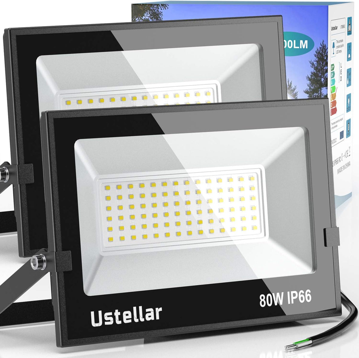 2 Pack 80W LED Flood Light IP66 Waterproof Outdoor 5000K Daylight White I40647