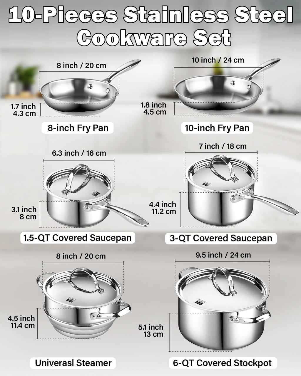 10-Piece Stainless Steel Cookware Set I396073