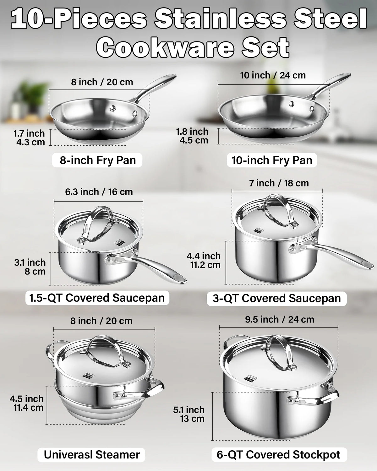 10-Piece Stainless Steel Cookware Set I396073