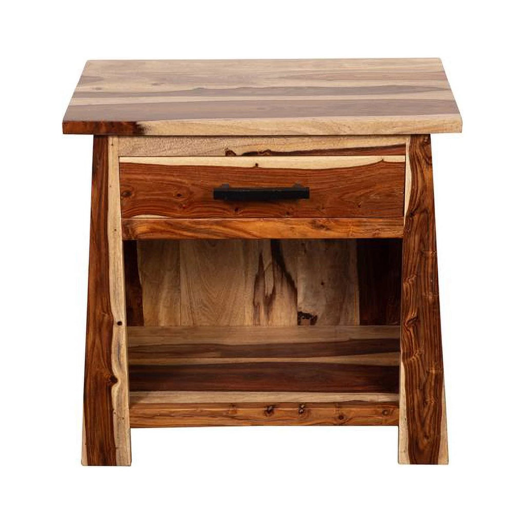 Solid Sheesham Wood Queen Bed with 2 Nightstands P3899