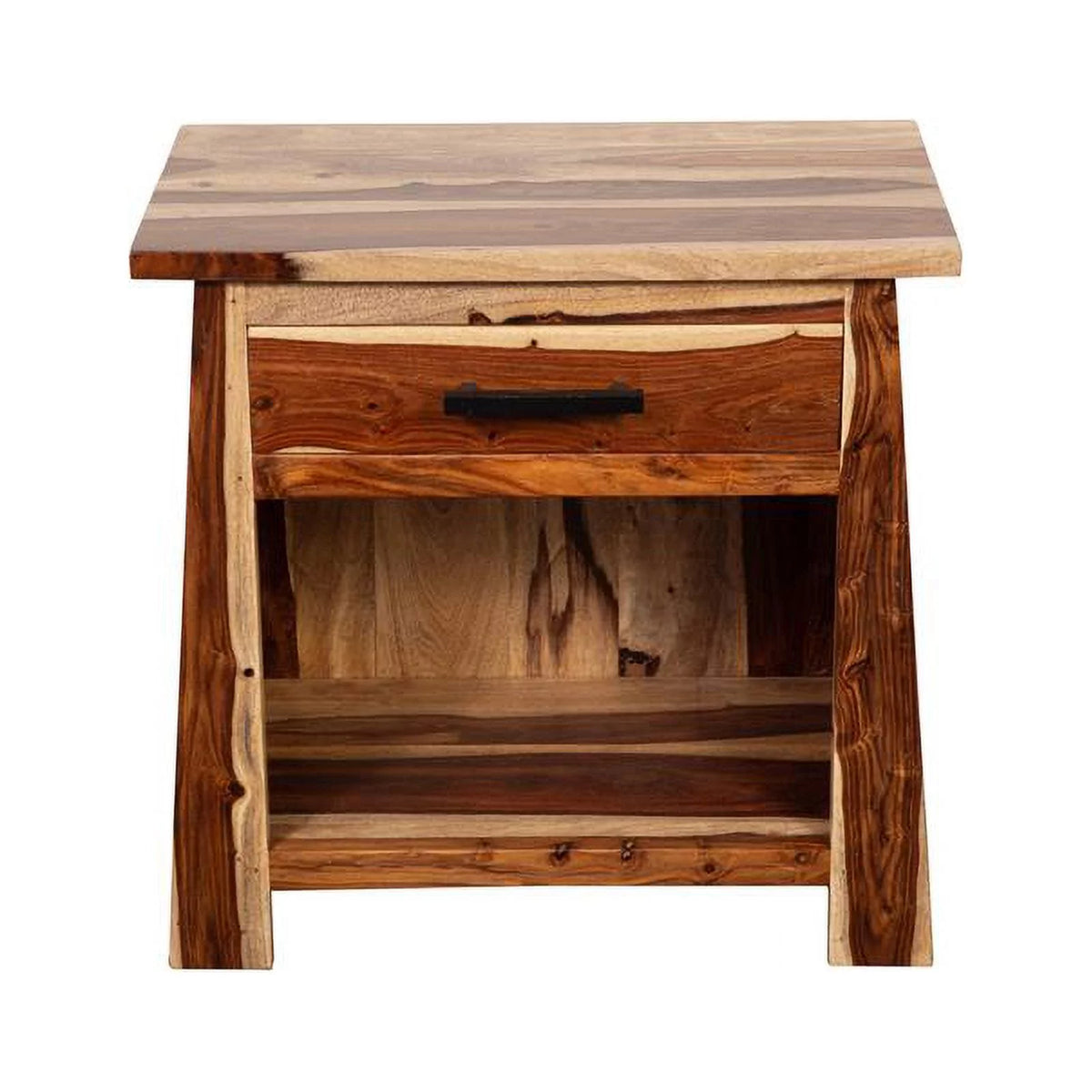 Solid Sheesham Wood Queen Bed with 2 Nightstands P3899