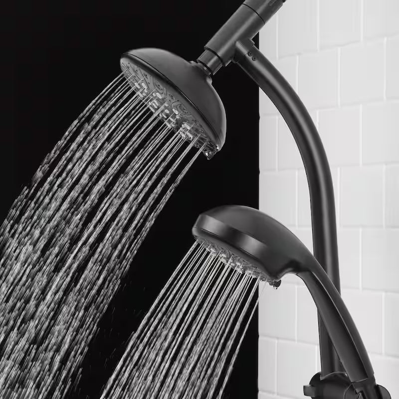 Matte Black 6-Spray Raincan Showerhead with Handshower P21349