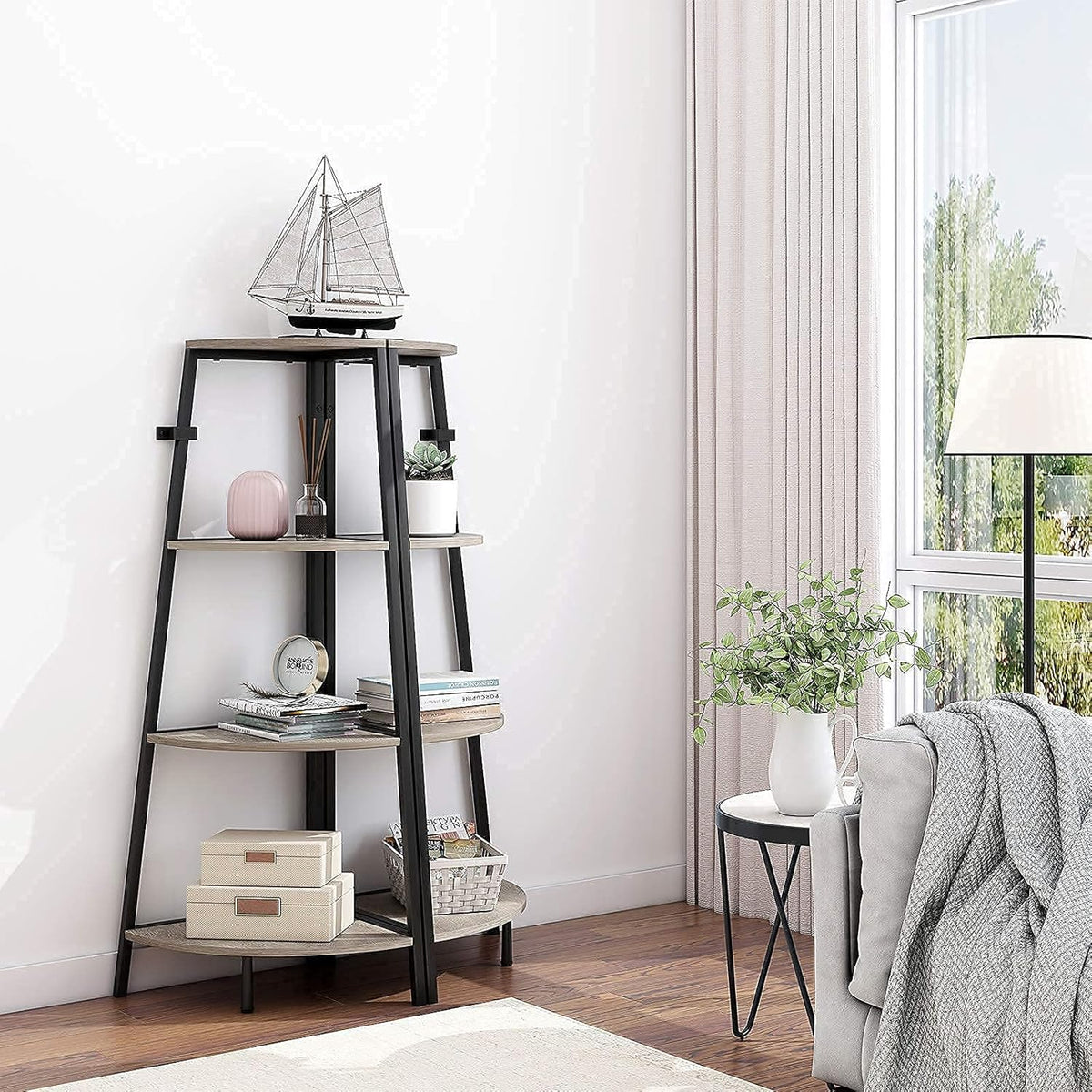 Grey 4 Shelves Corner Bookcase K646724