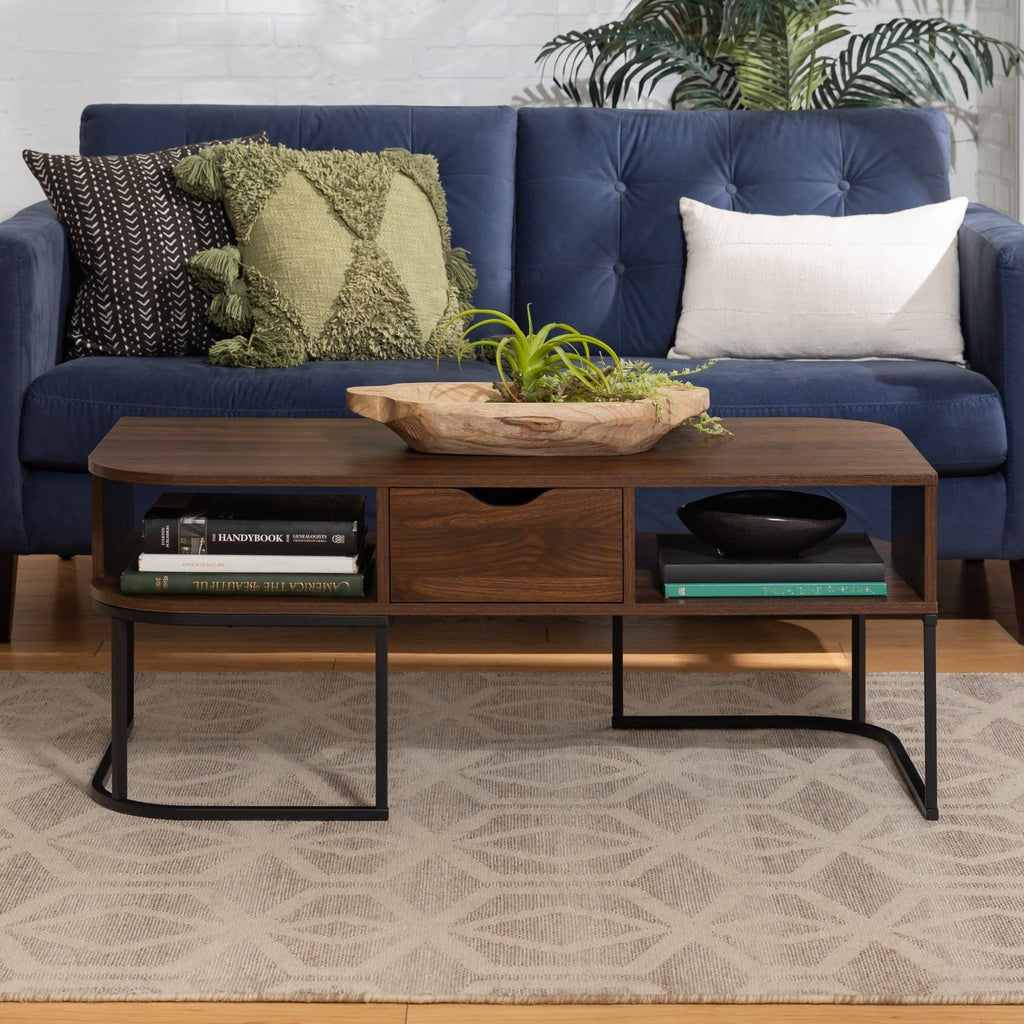 1-Drawer Curved Coffee Table Dark Walnut G58241