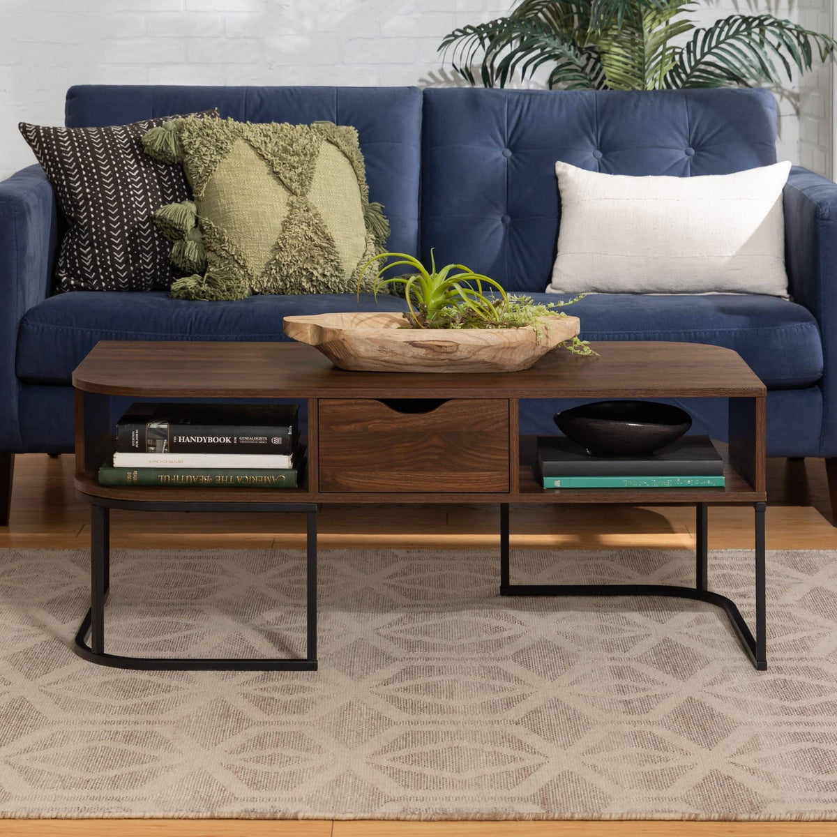 1-Drawer Curved Coffee Table Dark Walnut G58241