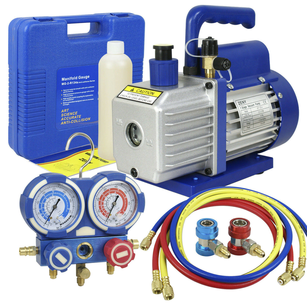 3.5CFM 1/4HP Air Vacuum Pump HVAC Refrigeration AC Manifold Gauge Set Y9482