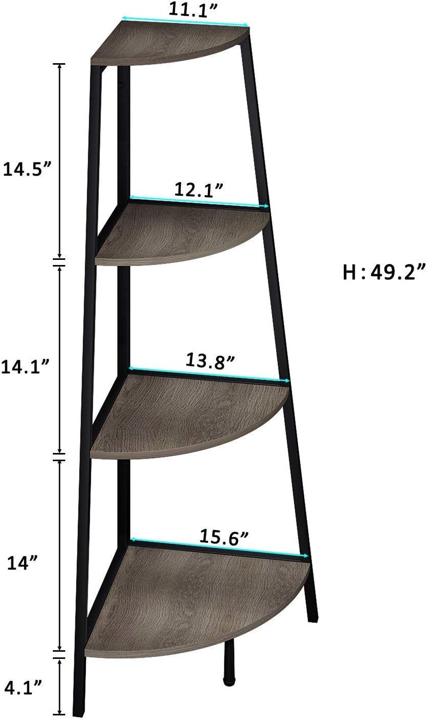 Grey 4 Shelves Corner Bookcase K646724