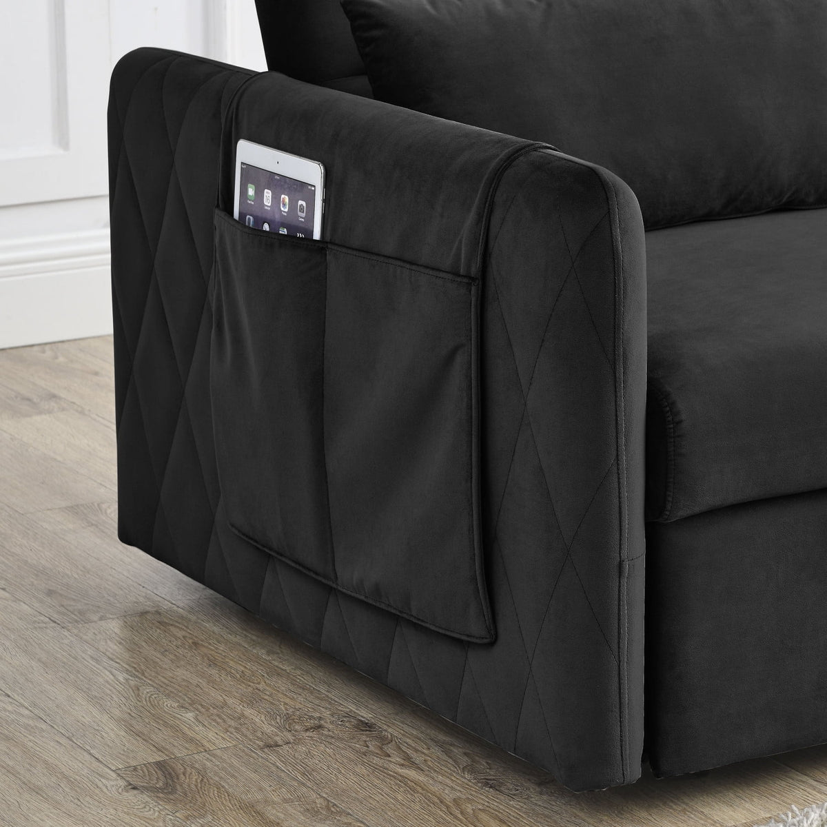 55" Convertible Velvet Sofa Bed with 2 Detachable Arm Pockets, 2 Pillows Z93721