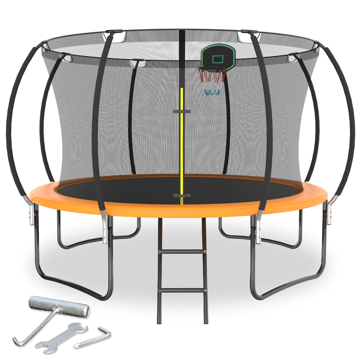 12FT Trampoline with Basketball Hoop and Safety Enclosure Net U610
