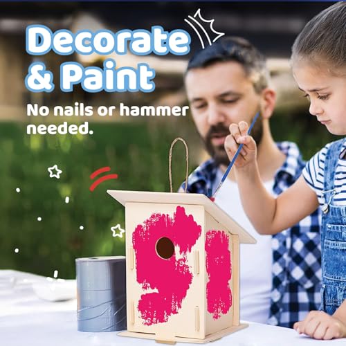 12 Wooden Bird House Kits with Paint Strips, Brushes, Stickers and Strings S57872