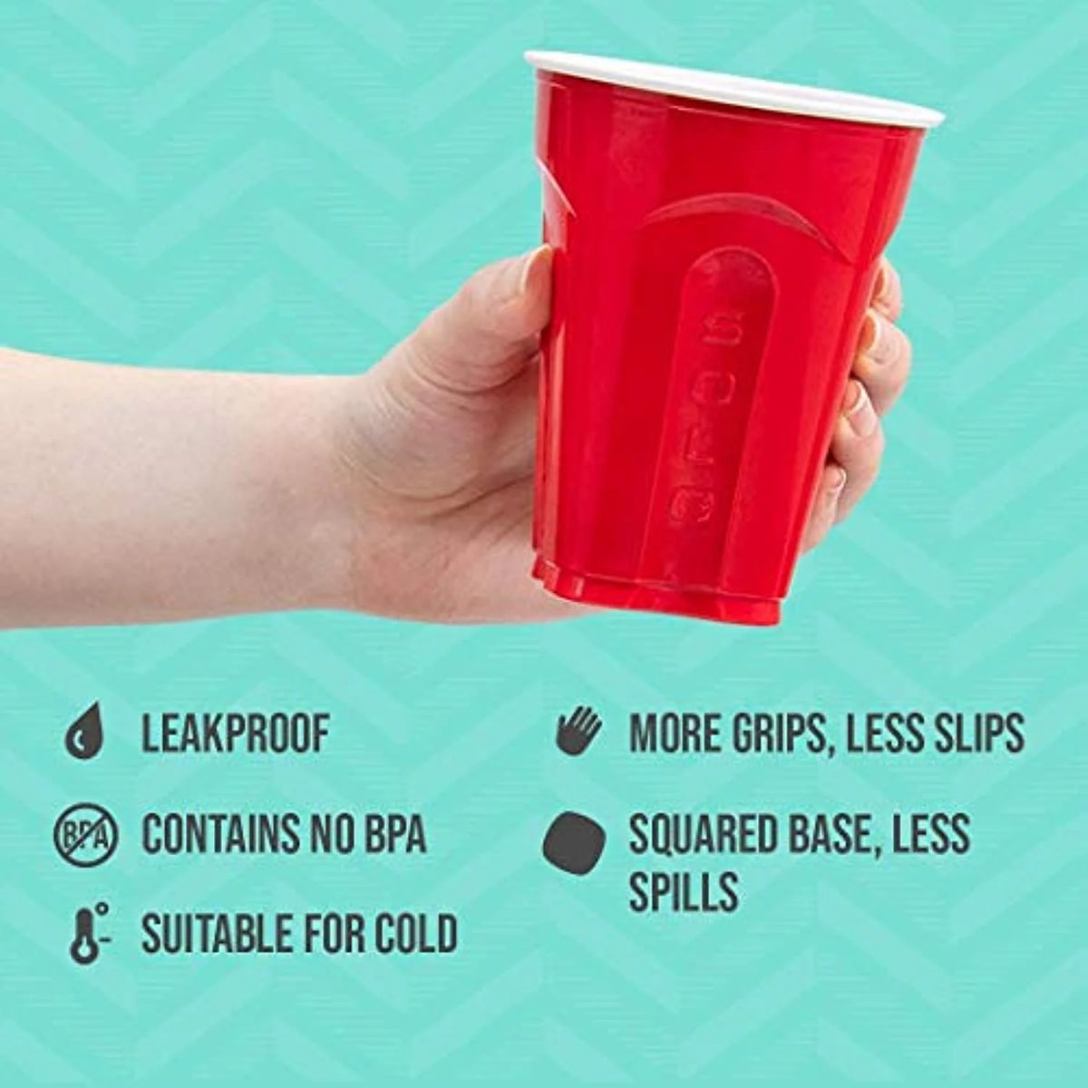Red Squared Plastic Party Cups, 18 Ounce, 200 Count J969