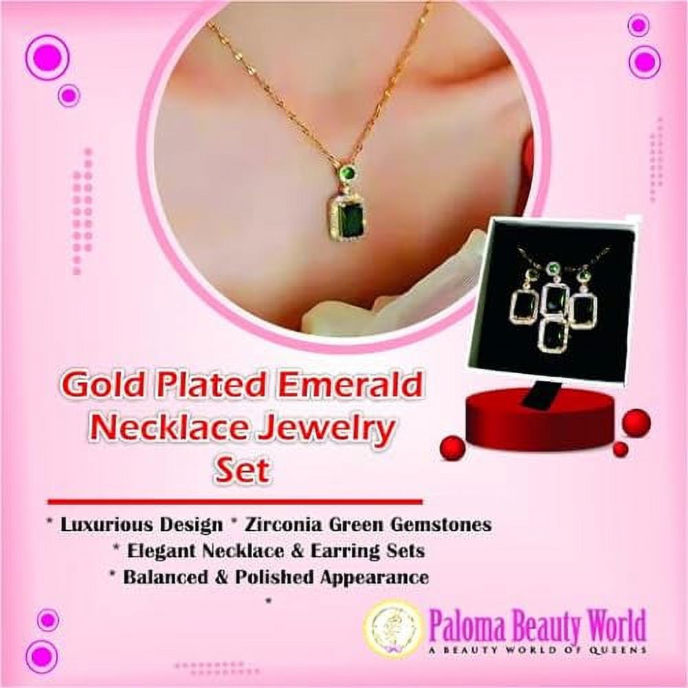 3Pcs/Set Iced Out Cubic Zirconia Green Gemstone Ring Necklace Earrings Gold Plated Jewelry Sets D23599