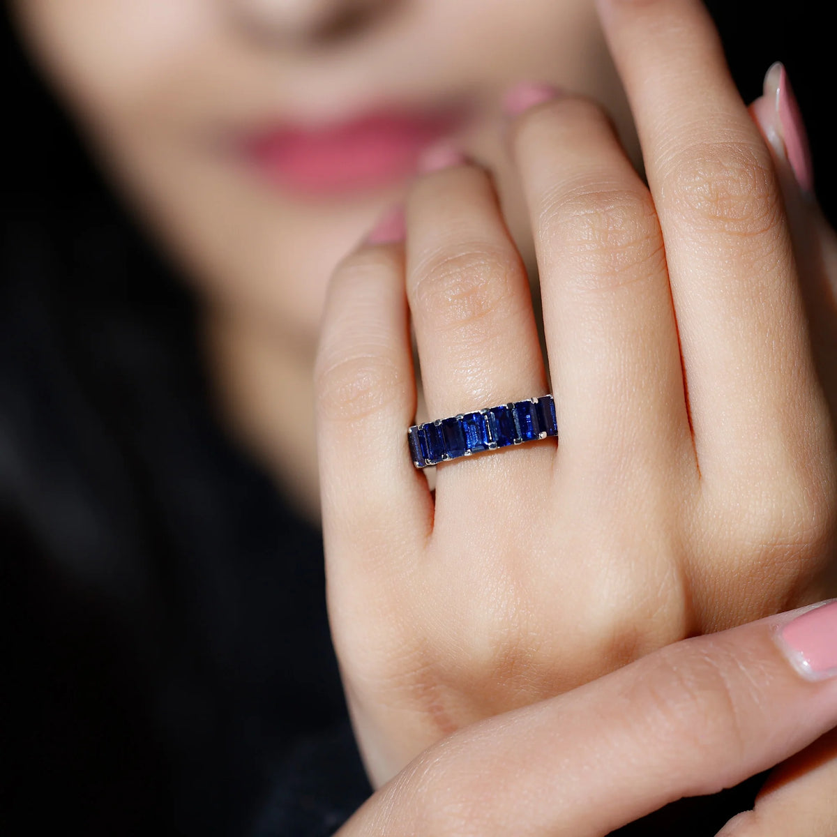 14K White Gold Octagon Cut Blue Sapphire Eternity Ring I461831