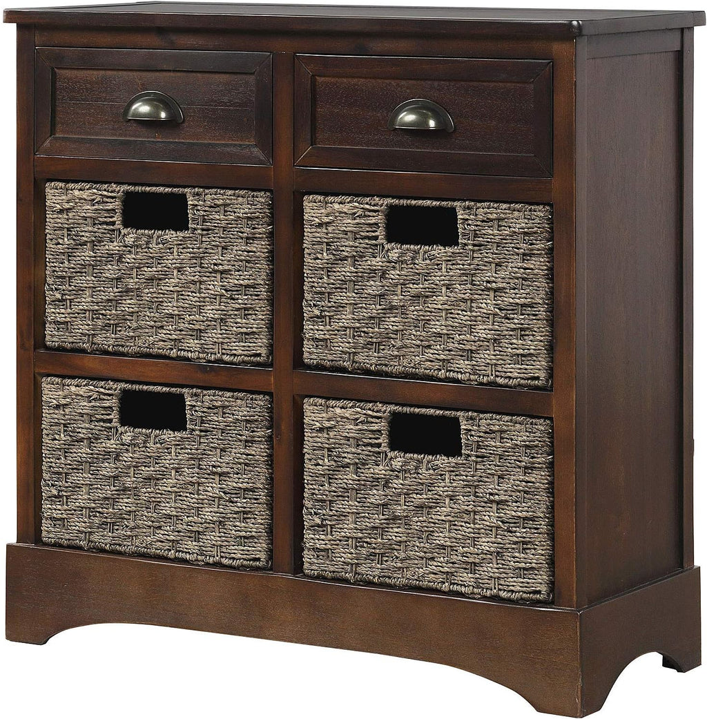 Solid Wood Wicker Storage Cabinet with 4-Basket Chest and 2 Drawers G171489