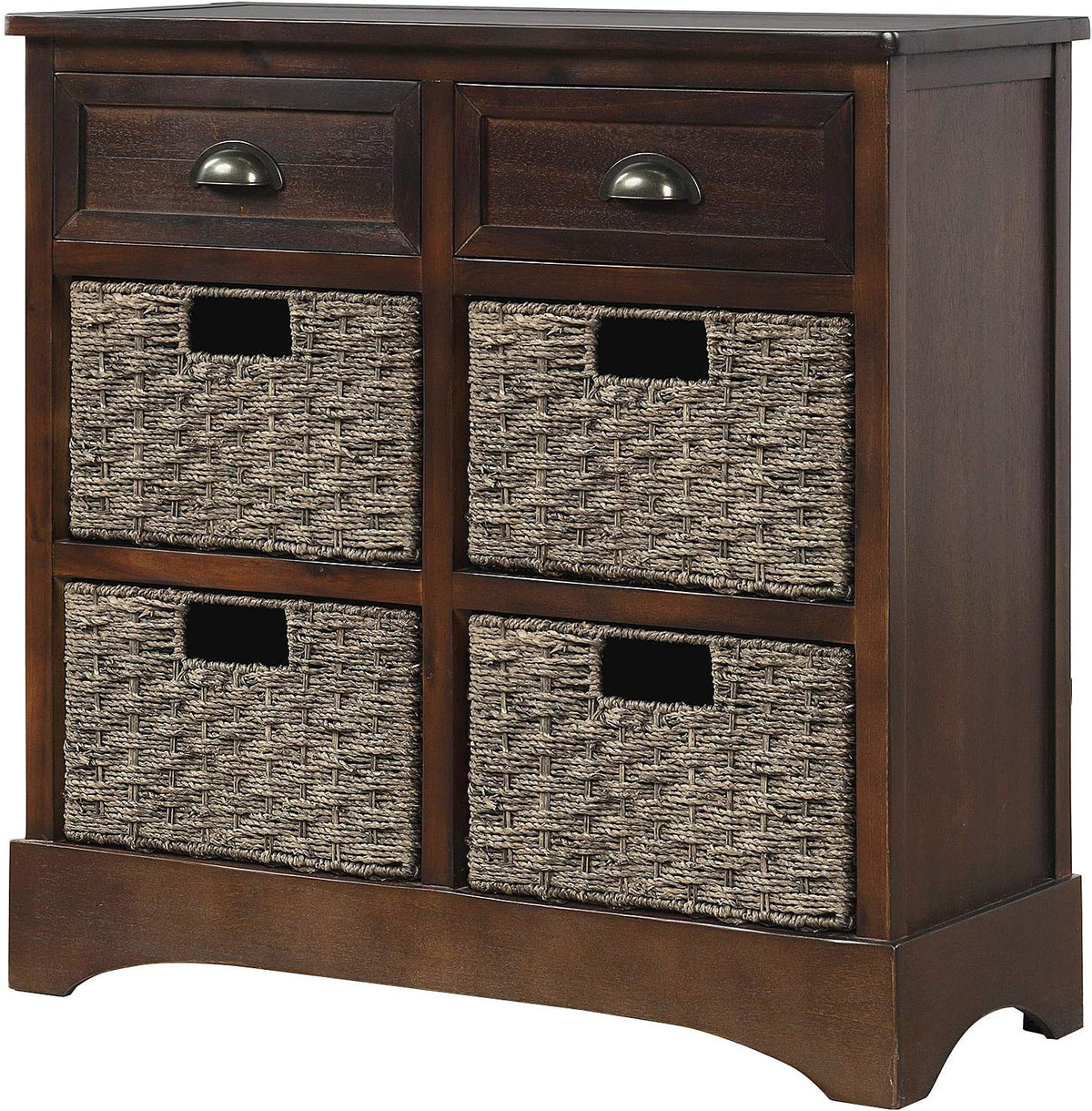 Solid Wood Wicker Storage Cabinet with 4-Basket Chest and 2 Drawers G171489