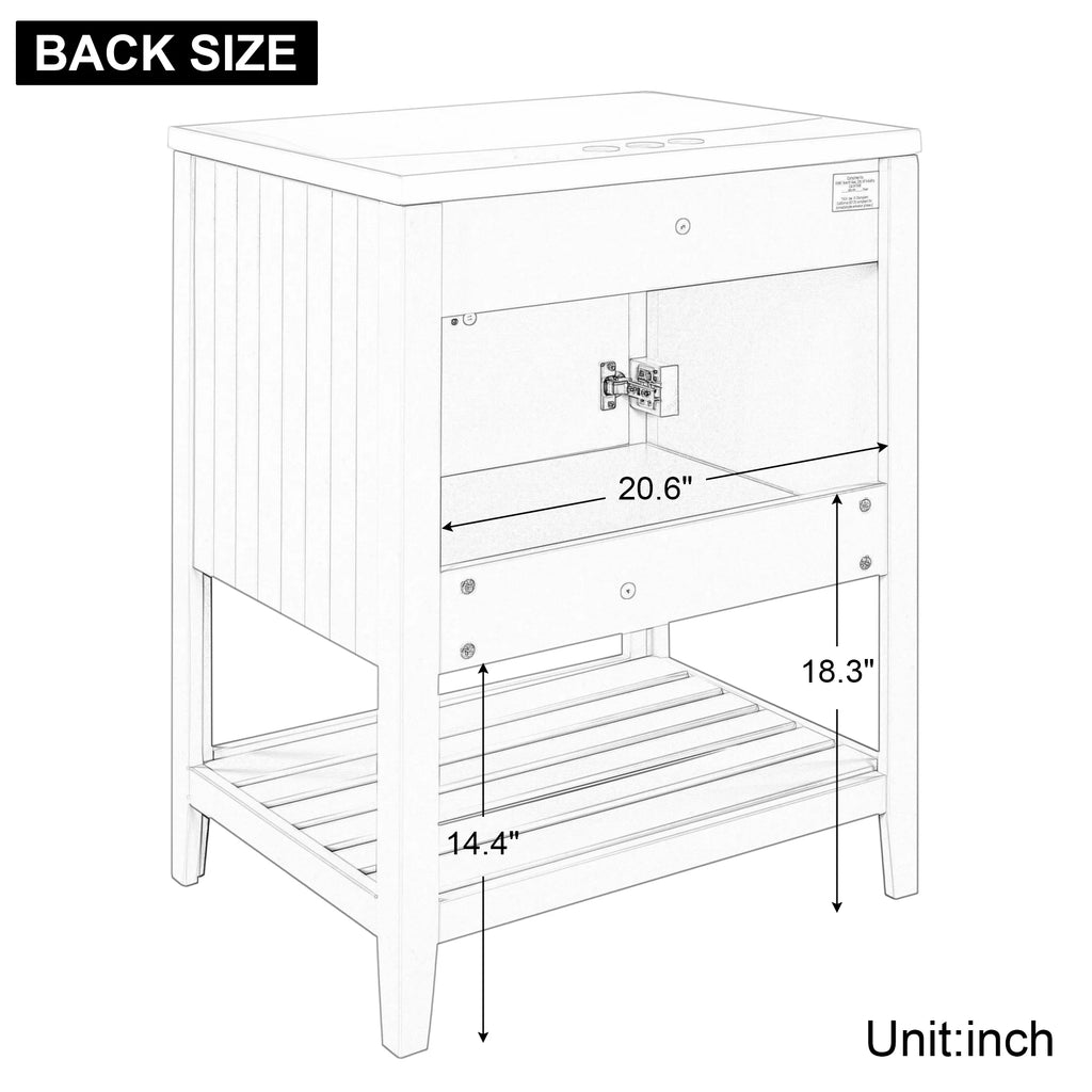 24" White Bathroom Vanity Base Only with Doors and Open Shelf D4294