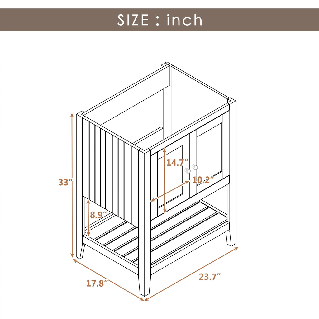 24" White Bathroom Vanity Base Only with Doors and Open Shelf D4294