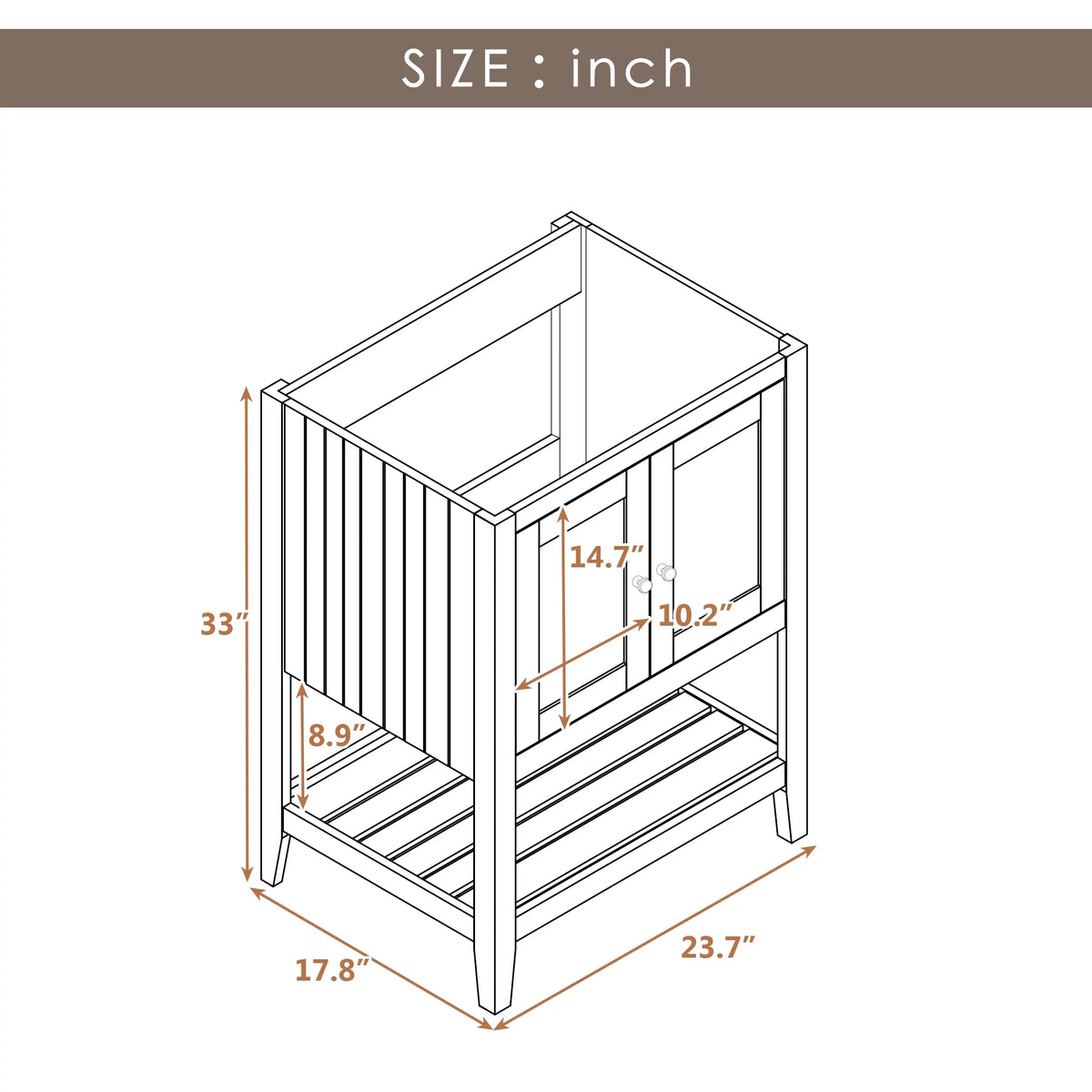 24" White Bathroom Vanity Base Only with Doors and Open Shelf D4294