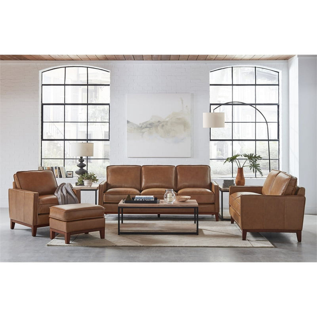 Camel Brown Genuine Leather Ottoman J108