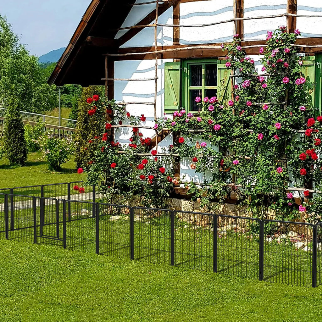 24 Panels 54ft x 32in Black Metal Garden Fence with 2 Gates J227544
