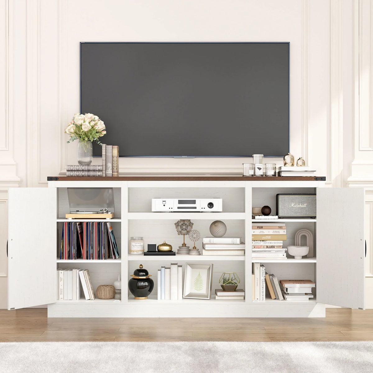 57 Double Barn Door Cabinet with Power Outlet & LED Light K6008