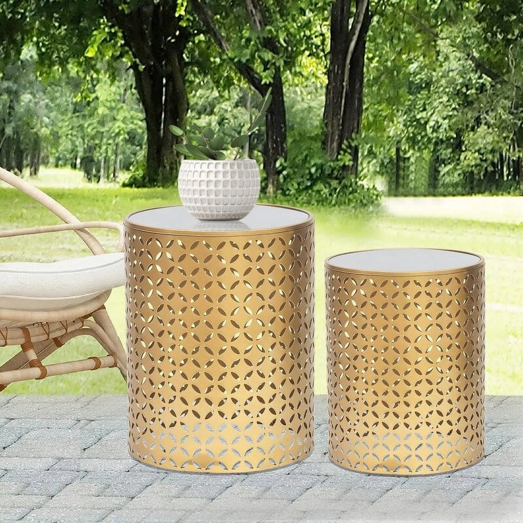 Metal End Tables Set of 2 Gold Nesting Side Coffee Table M139307