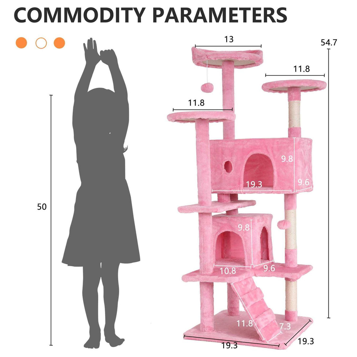 54-in Double Condo Cat Tree Tower Playhouse with Scratching Post & Perch K882