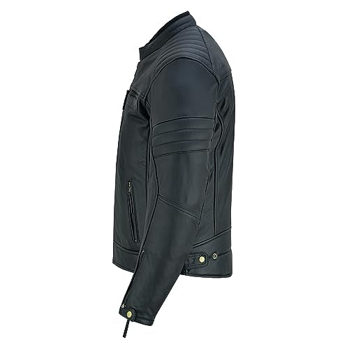Men's Distress Zip Up Leather Motorbike Jacket D12569