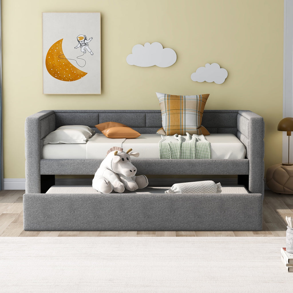 Gray Twin Size Upholstered Daybed with Trundle B103469
