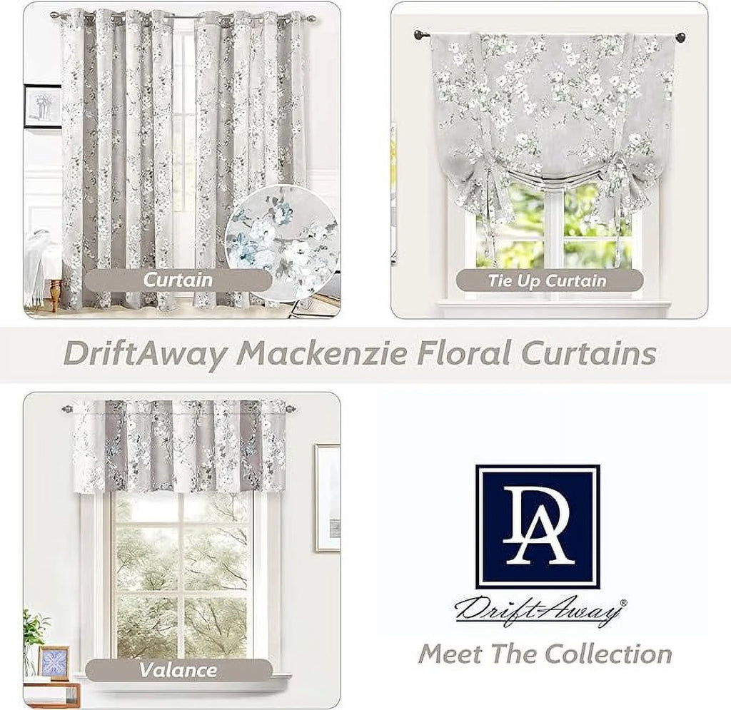 Blue Gray Floral Tie Up Curtain T76651