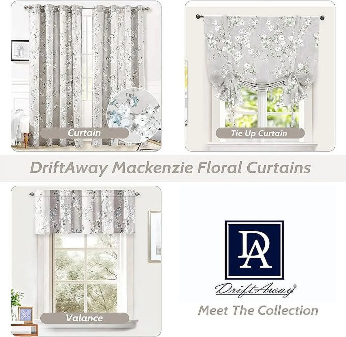 Blue Gray Floral Tie Up Curtain T76651