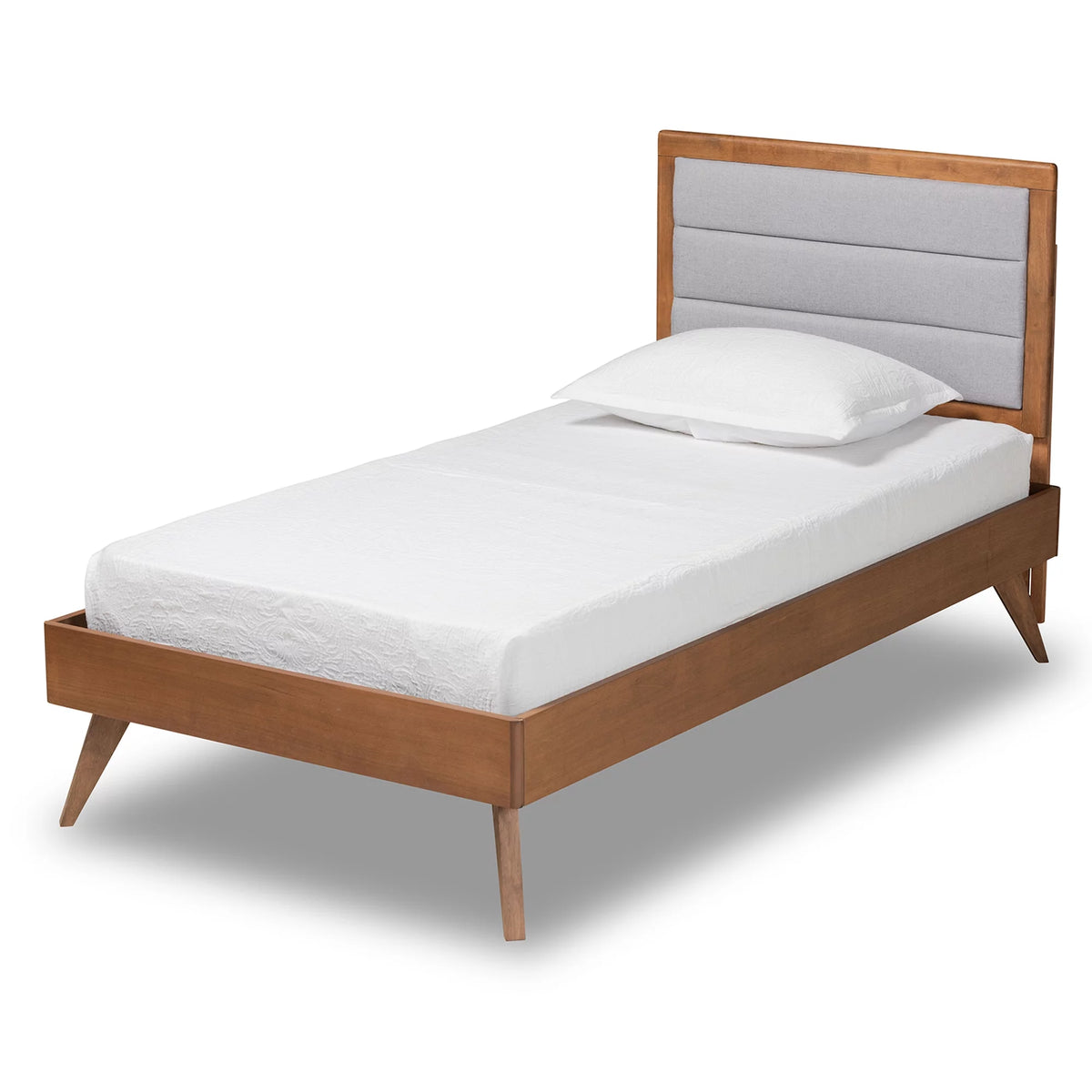 Light Grey Fabric Upholstered Twin Size Platform Bed R307339
