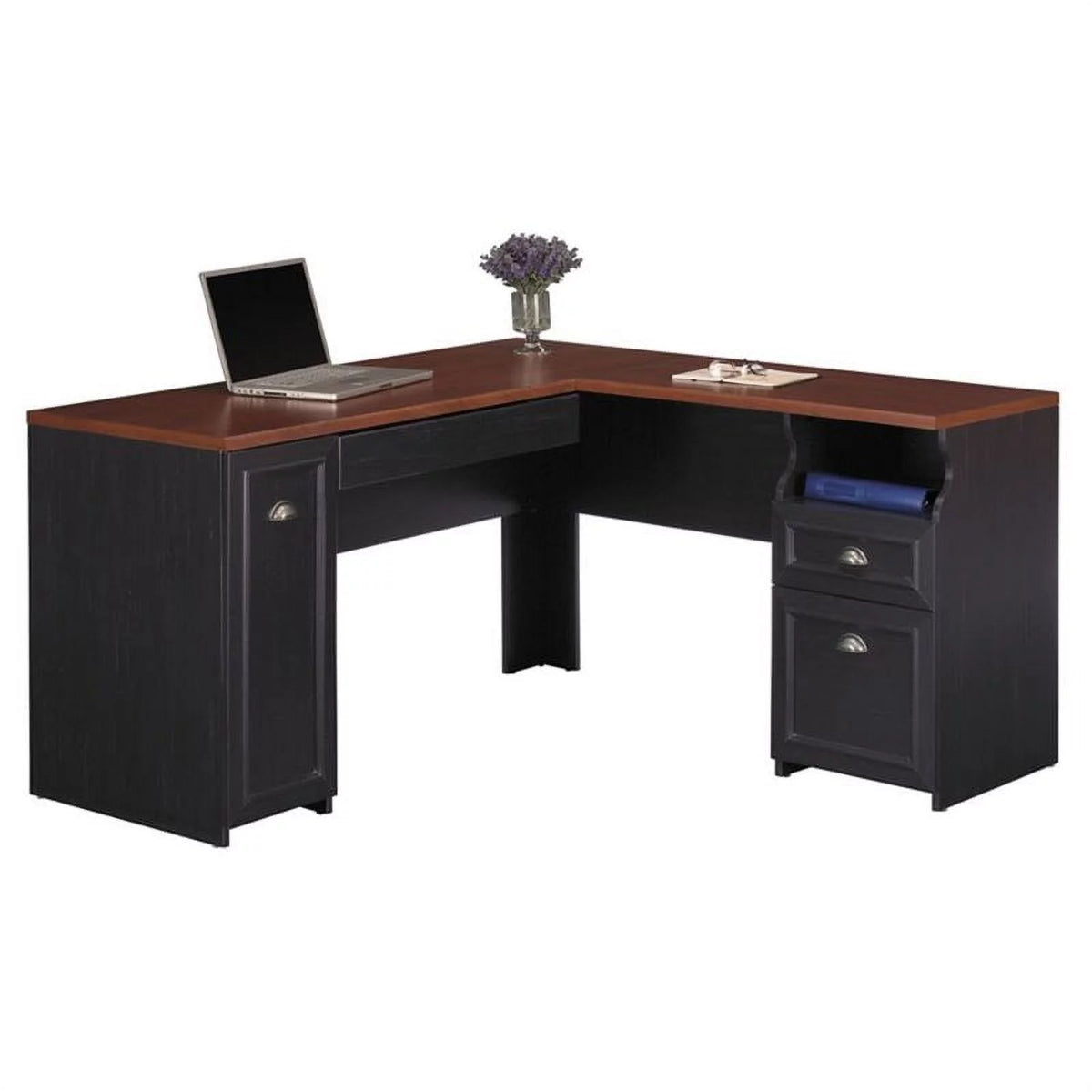 L-Shaped Wood Computer Desk in Black J355468