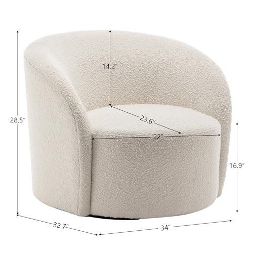 Cream Boucle Swivel Barrel Chair with Round Ottoman Set J88876