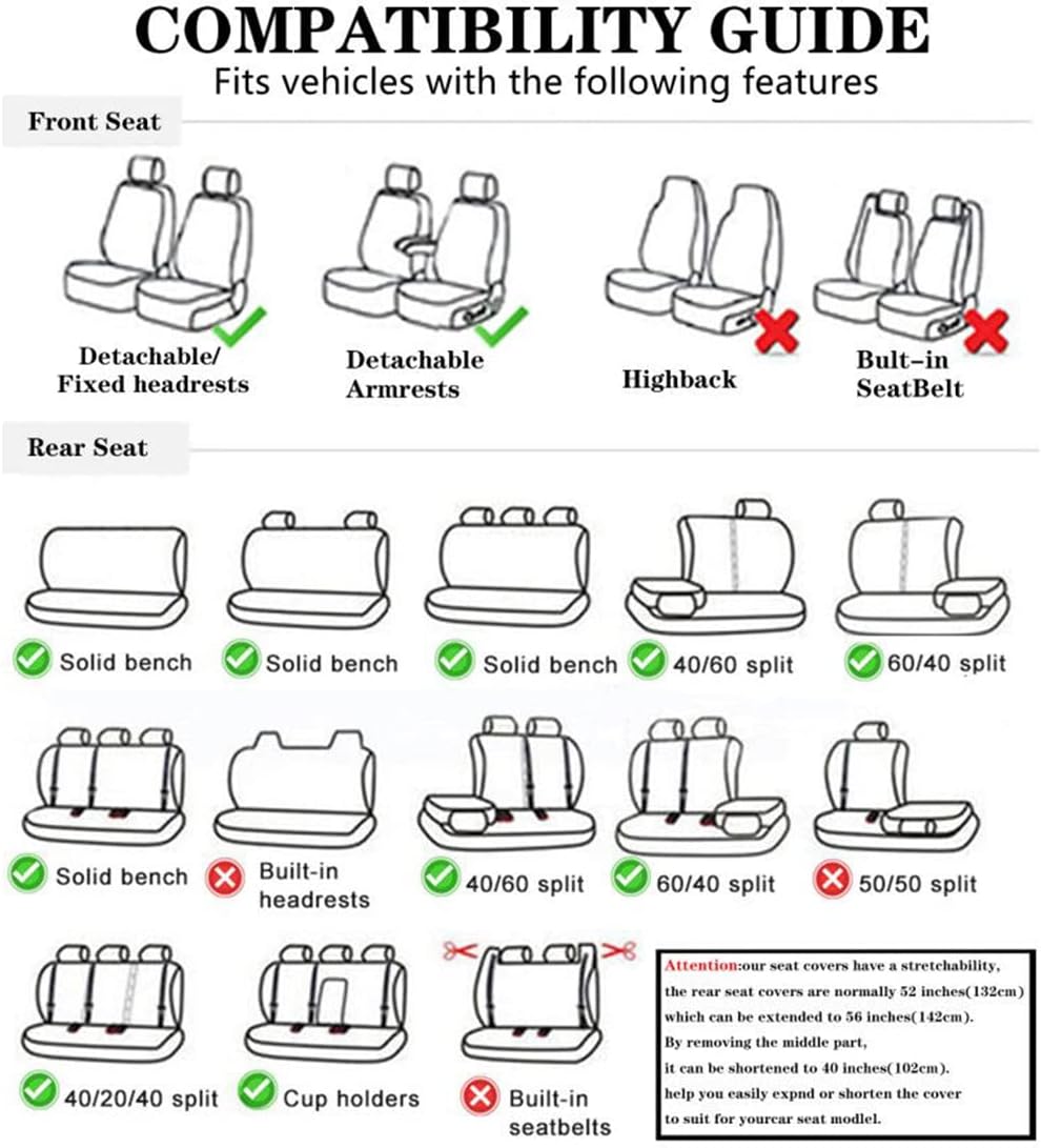 Waterproof PU Leather Car Seat Covers for Front and Rear Seats, Black Y656423