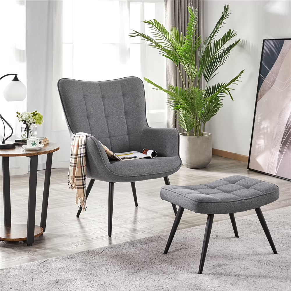 Gray Upholstered Accent Chair and Ottoman Set H602
