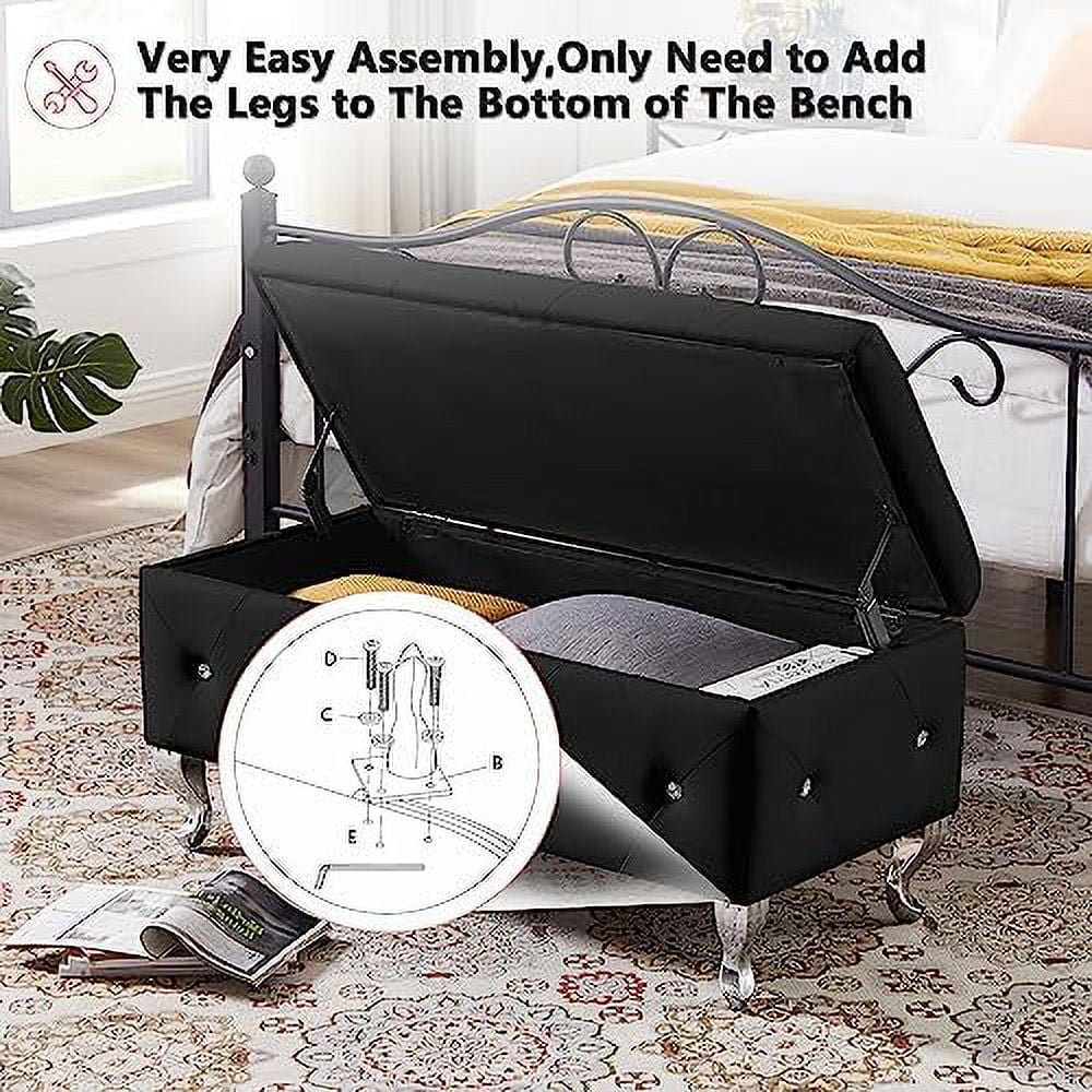 Grey Velvet Ottoman Bench with Metal Legs L809