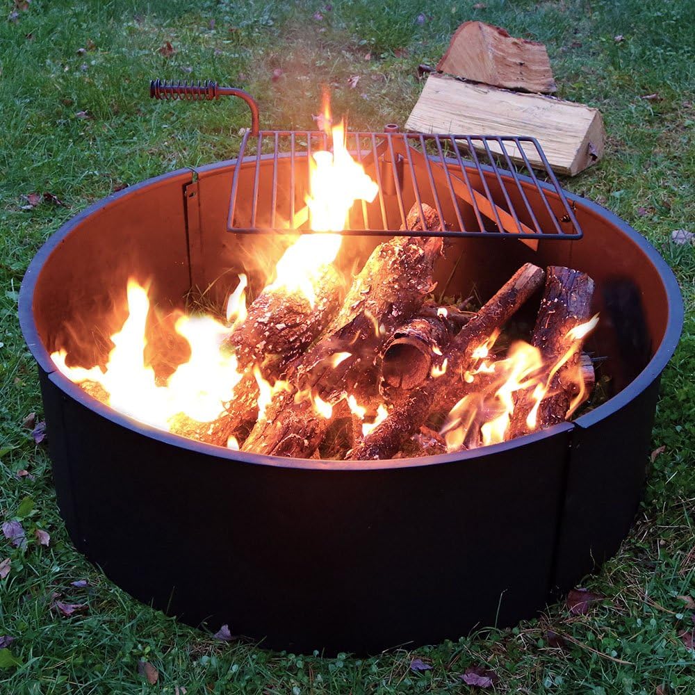 36 Inch Heavy Duty Steel Wood Burning Fire Pit with Cooking Grate and Fire Poker X22733