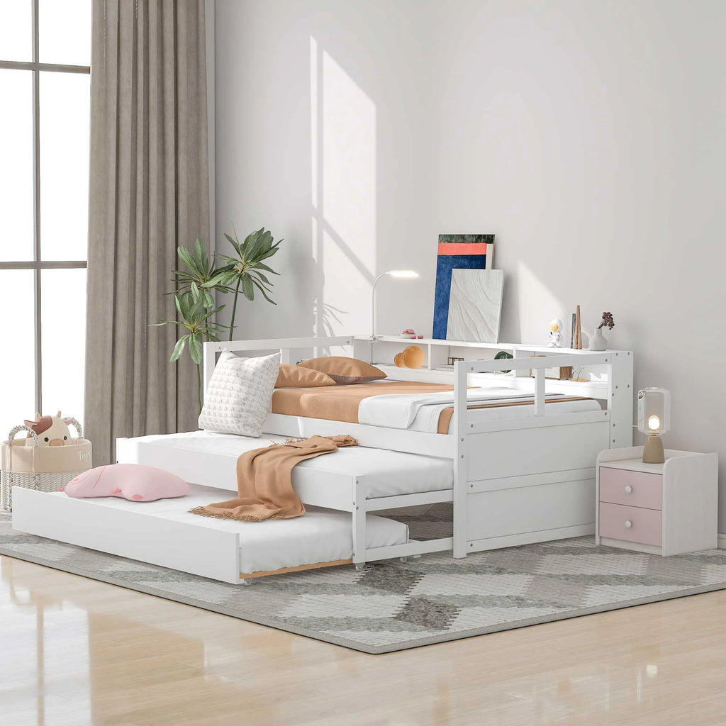 Twin Platform Bed with Storage Shelf and USB Charging X709