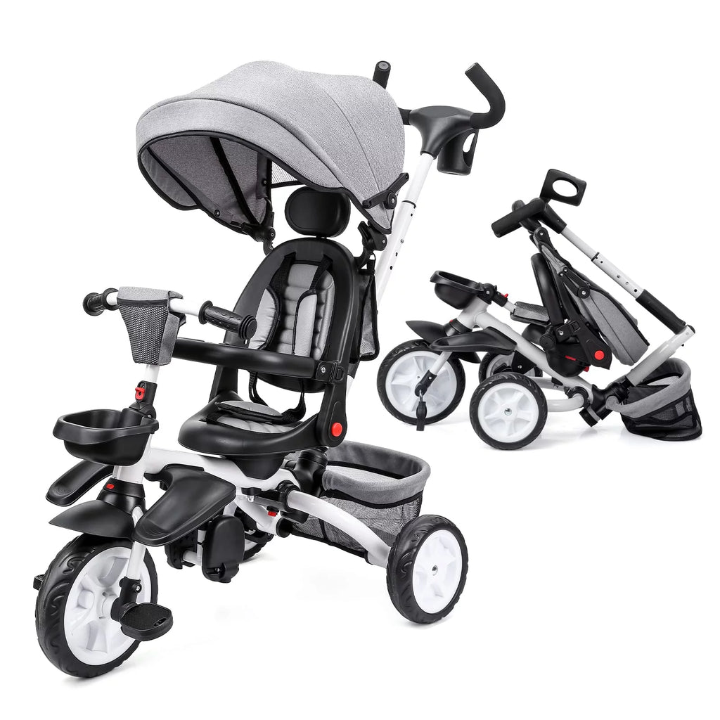 Folding Toddler Tricycle with Adjustable Canopy and Storage U275023