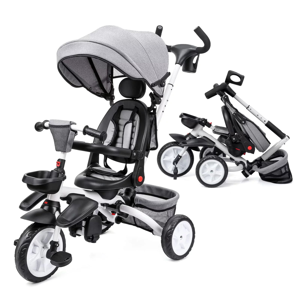 Folding Toddler Tricycle with Adjustable Canopy and Storage U275023